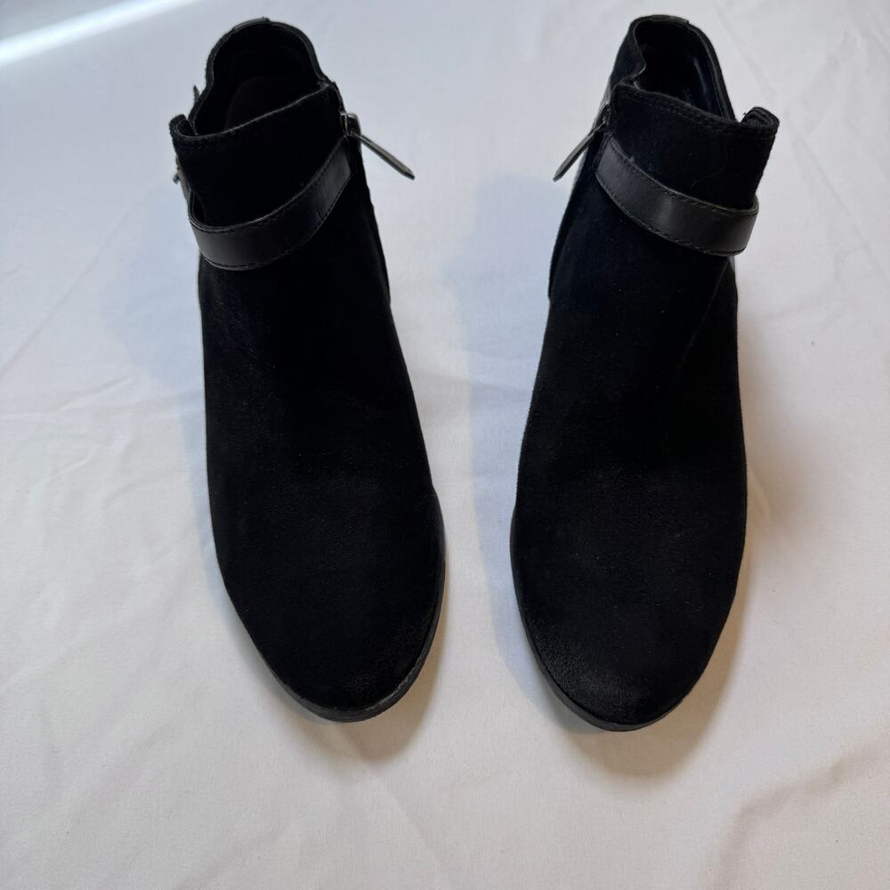 Sam Edelman Black Suede Ankle Boots Women's 7.5 Buckle Harness Block Heel
